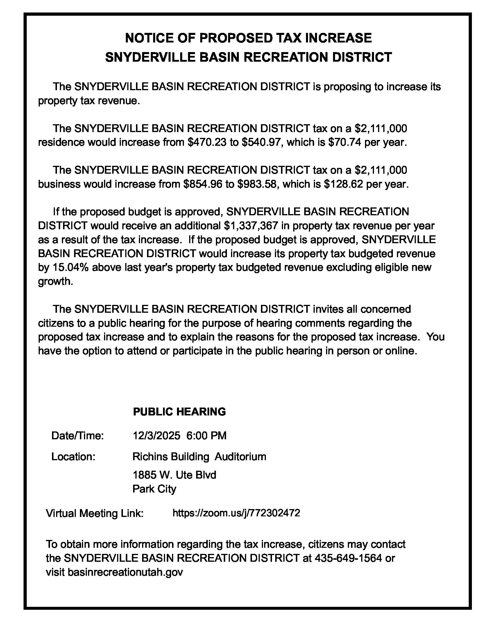 Snyderville Basin Rec TNT Advertisement 2025